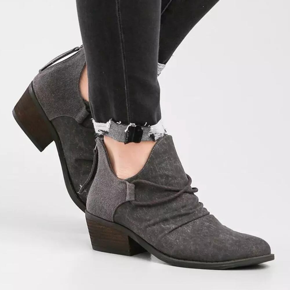 Very G x Buckle Spartan Charcoal Gray Canvas Back Zip Ankle Boot Booties